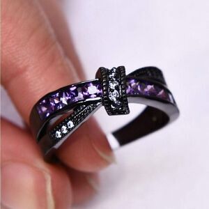 Gothic Amethyst Bowknot Ring Black Stainless Steel Rare and Unique Black Ring